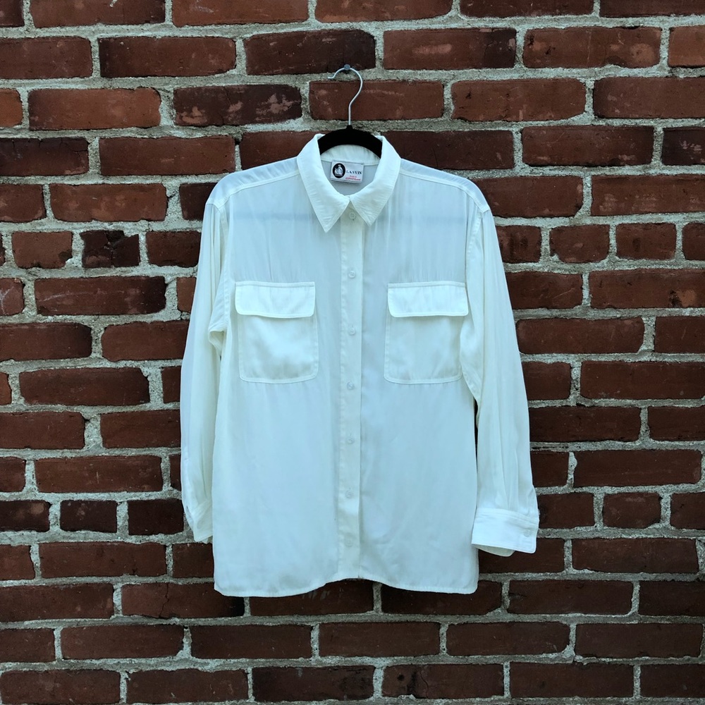 Designer VTG LANVIN Classic White Button Blouse